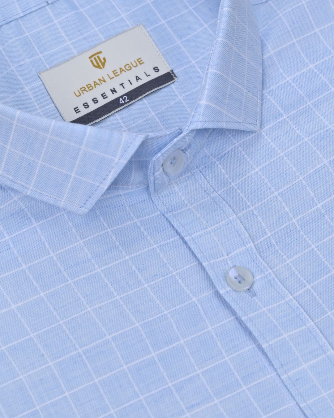 Sky Blue Mini Checks - Full Sleeve - Formal Linen