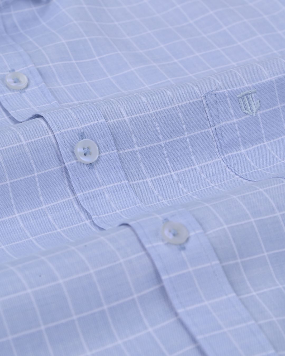 Sky Blue Mini Checks - Full Sleeve - Formal Linen
