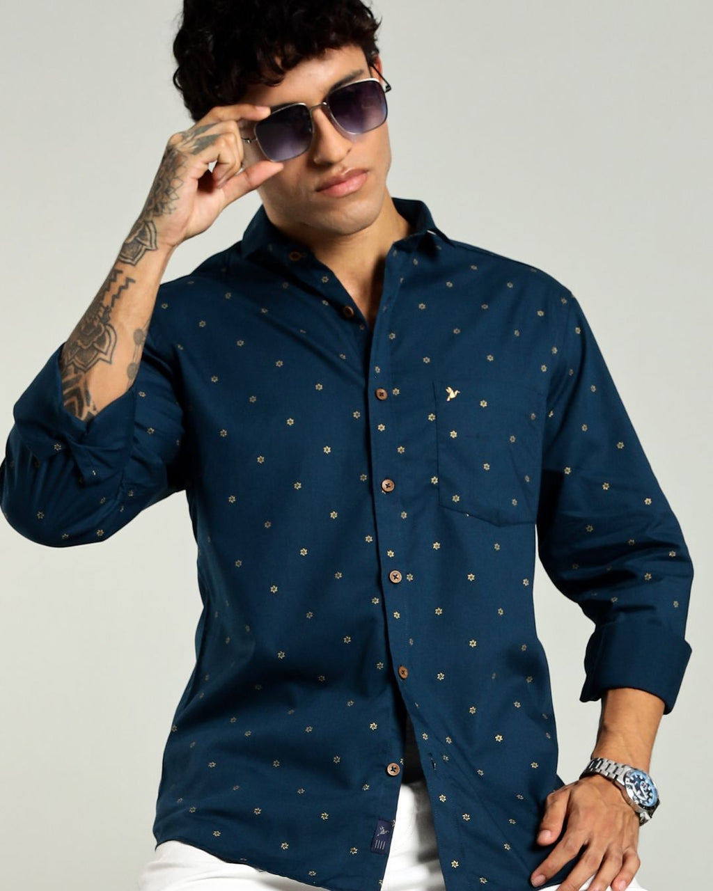 Hunter Green and Golden Petal Print -Full-Stain Proof