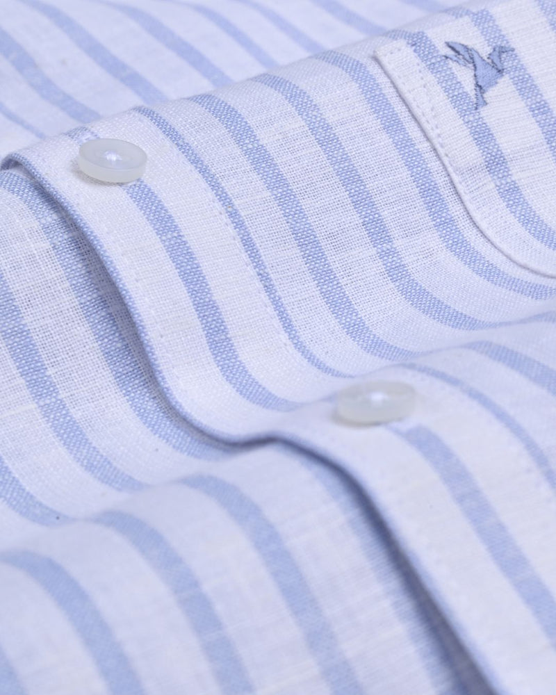 Cosmic Blue and White Stripes -Full-Bamboo Linen