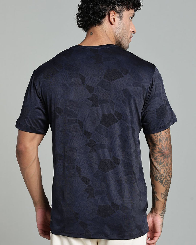 Navy Blue Dotted - Active wear Round neck Tshirt