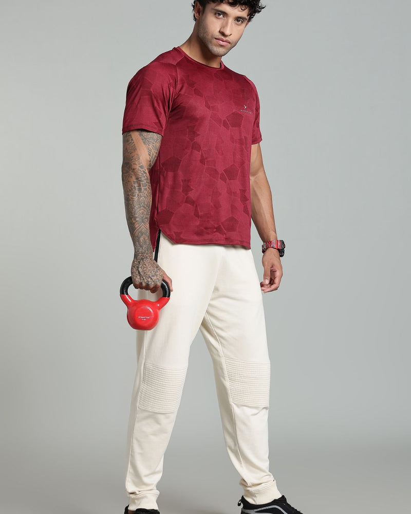 Maroon Dotted - Active wear Round neck Tshirt