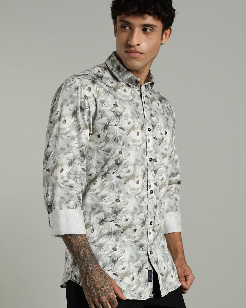 White and Green Floral Print -Full-Stain Proof