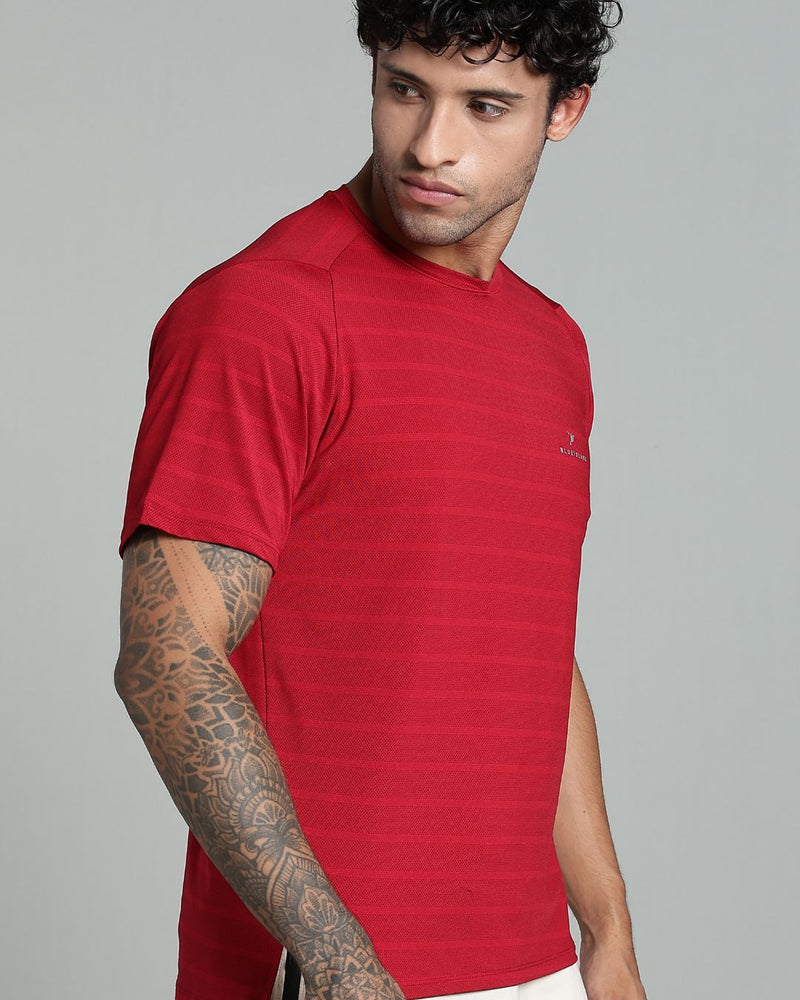 Dark Maroon Horizontal Stripes - Active wear Round neck Tshirt