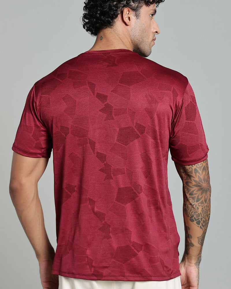 Maroon Dotted - Active wear Round neck Tshirt