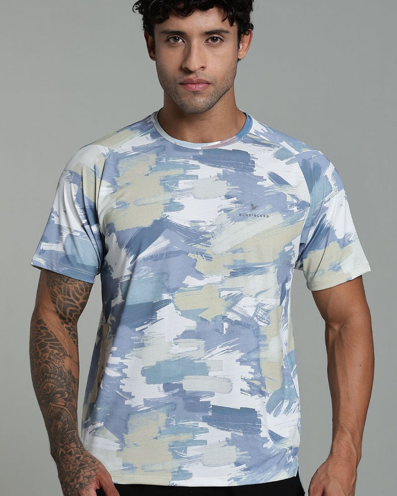 Lite Olive & Grey Splash - Active wear Round neck Tshirt