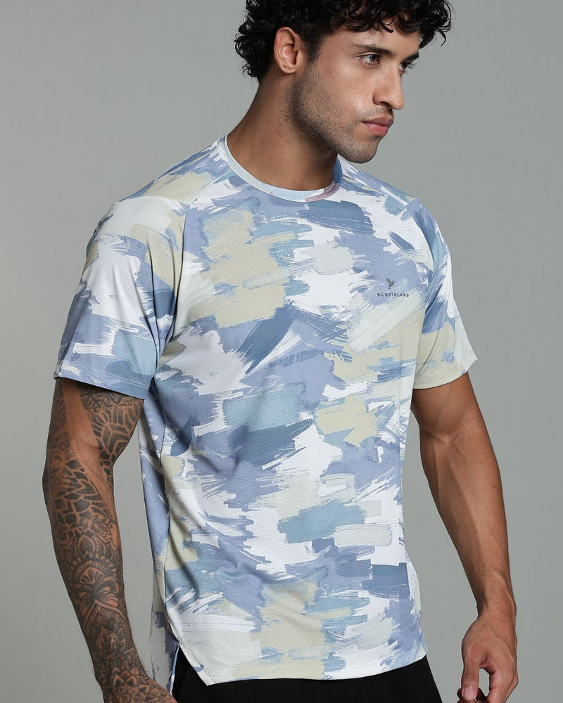 Lite Olive & Grey Splash - Active wear Round neck Tshirt