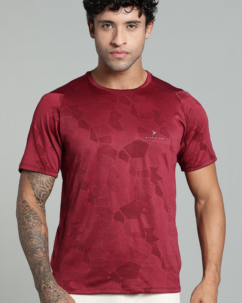Maroon Dotted - Active wear Round neck Tshirt