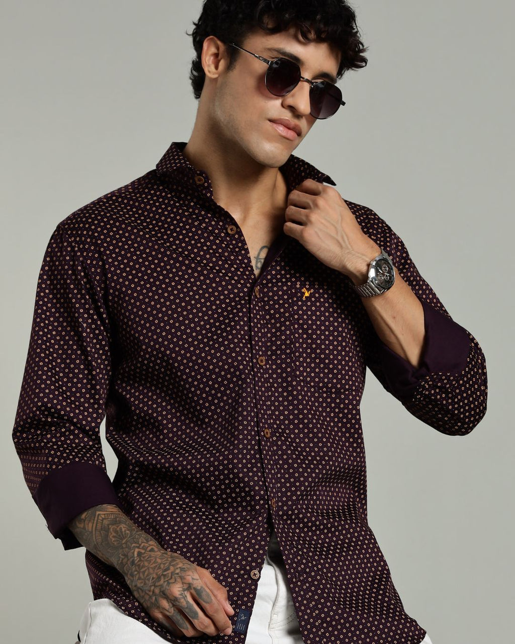 Wine Floral Print-Full-Stain Proof