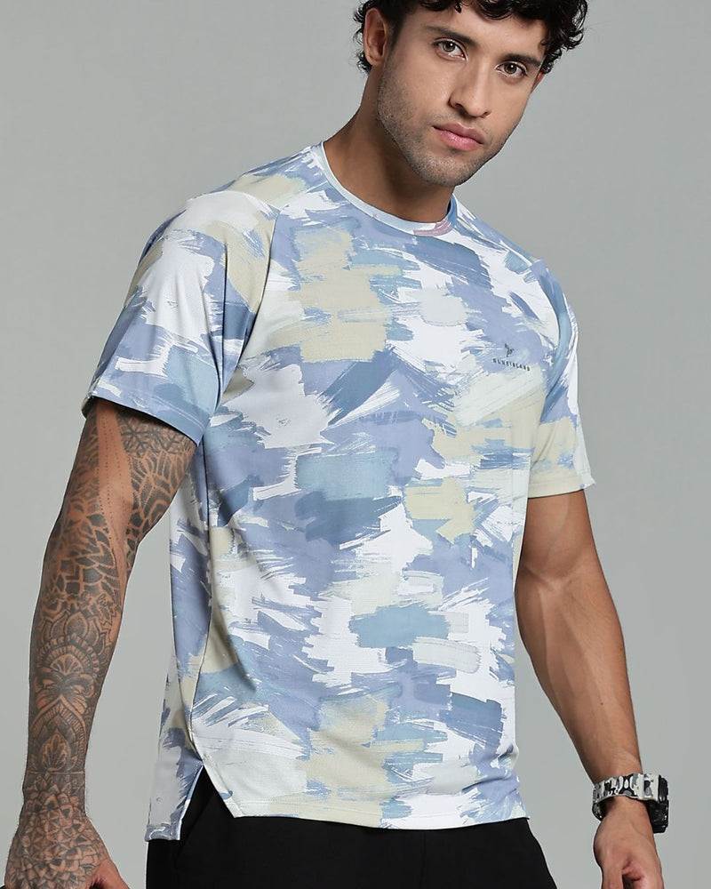 Lite Olive & Grey Splash - Active wear Round neck Tshirt