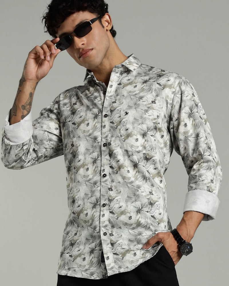 White and Green Floral Print -Full-Stain Proof