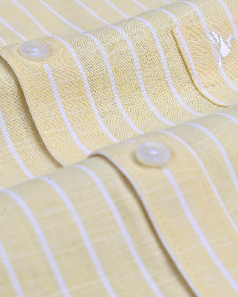 Yellow and Big White Stripes -Full-Bamboo Linen