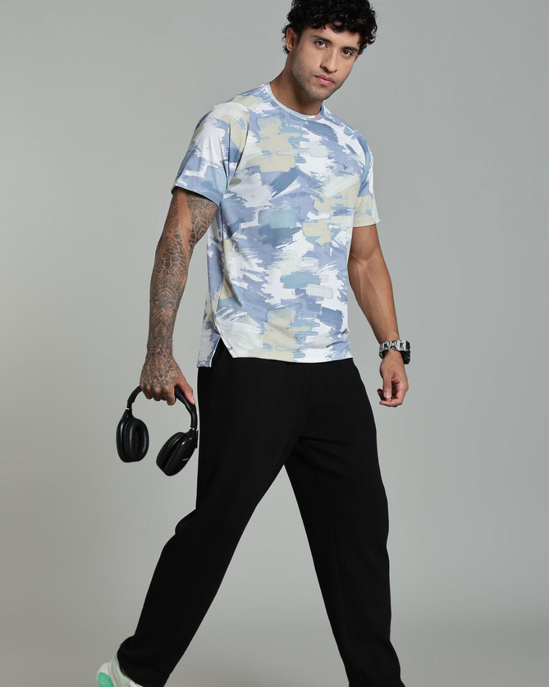 Lite Olive & Grey Splash - Active wear Round neck Tshirt