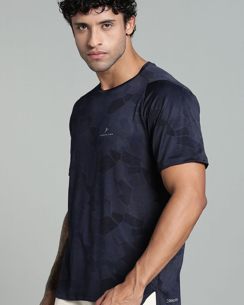 Navy Blue Dotted - Active wear Round neck Tshirt
