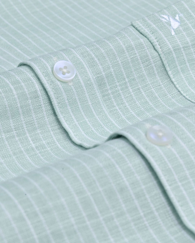Tea Green and White Stripes -Full-Bamboo Linen