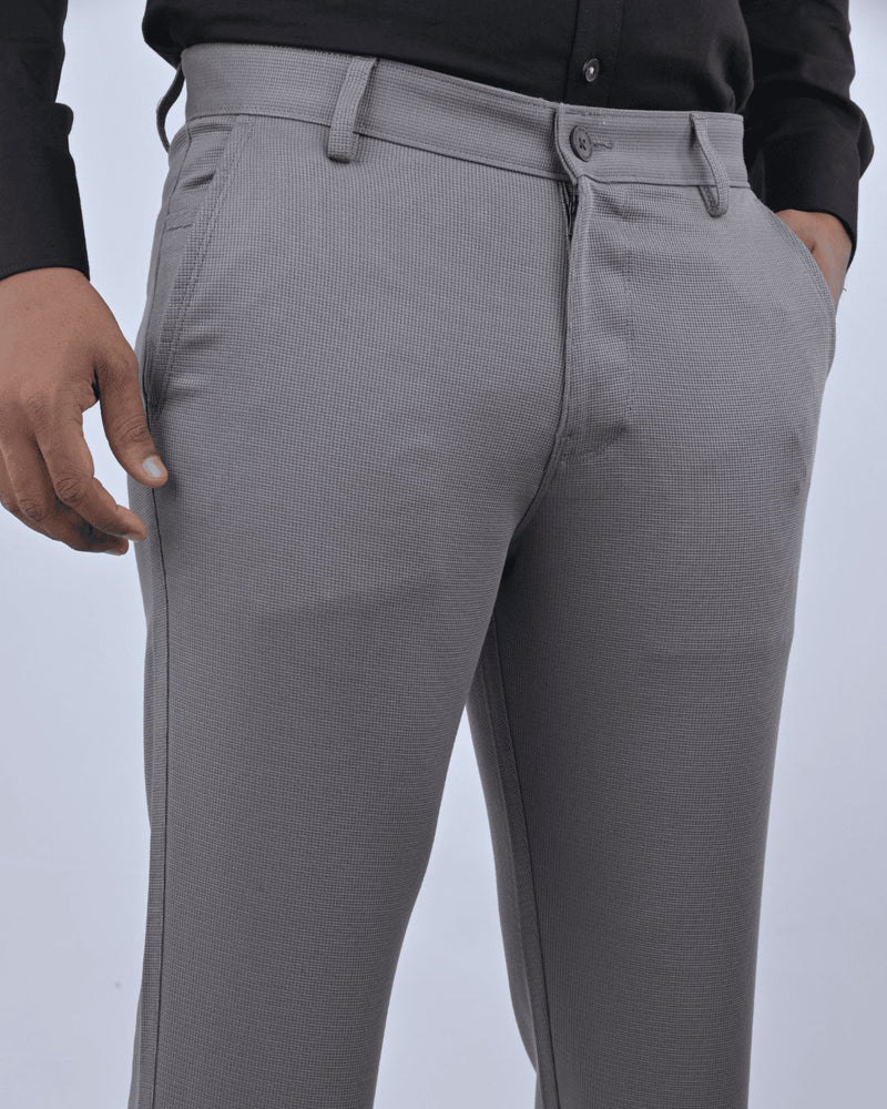 Grey Square Checked - 2 way stretch - COTTON PANT
