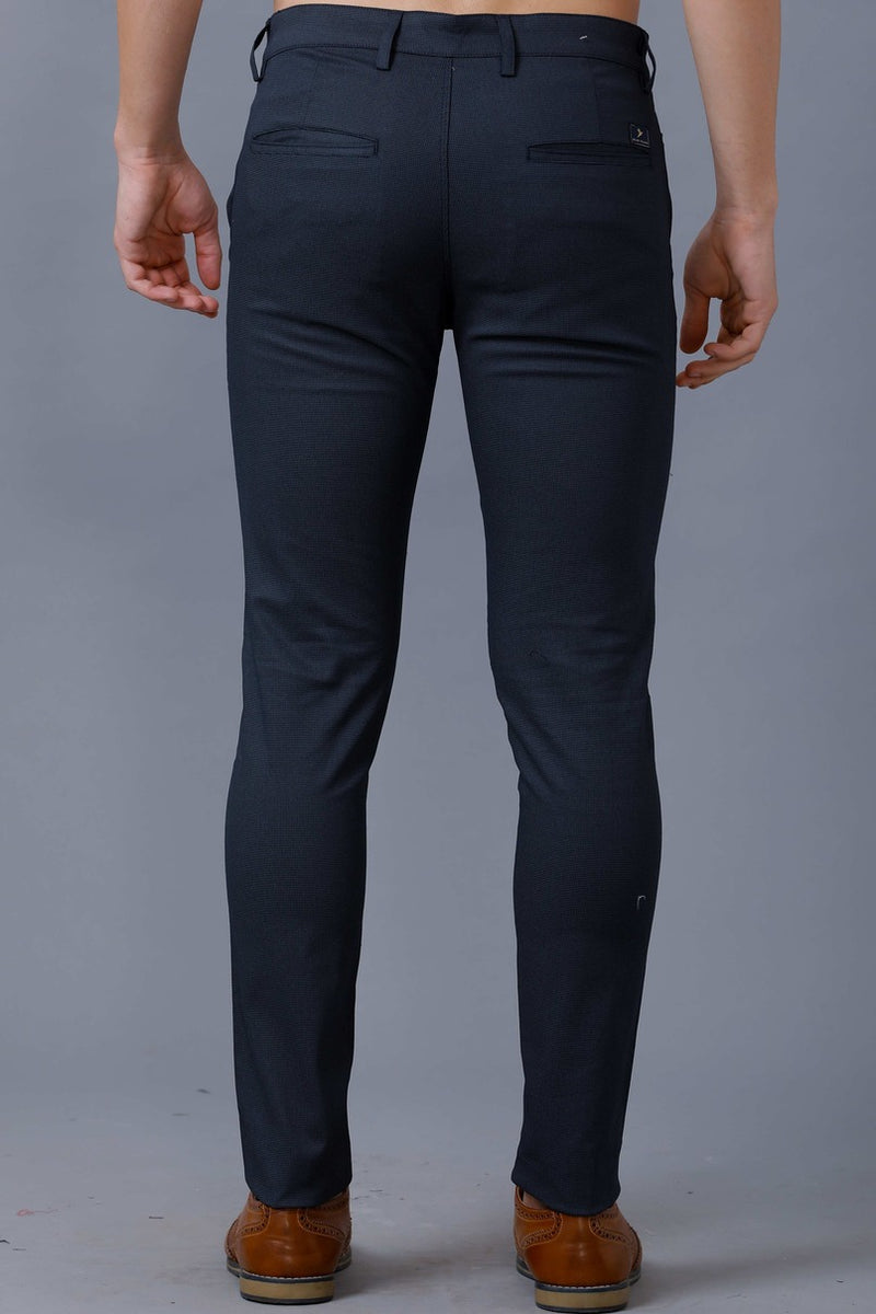Navy Blue Printed - 2 way stretch - COTTON PANT
