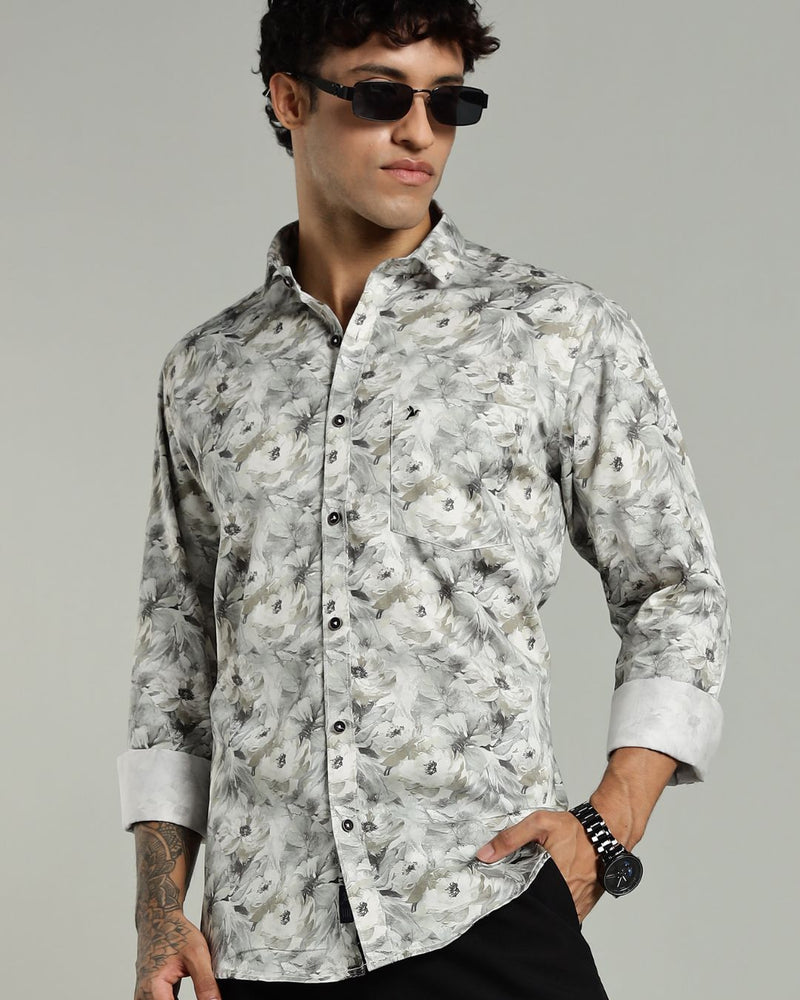 White and Green Floral Print -Full-Stain Proof