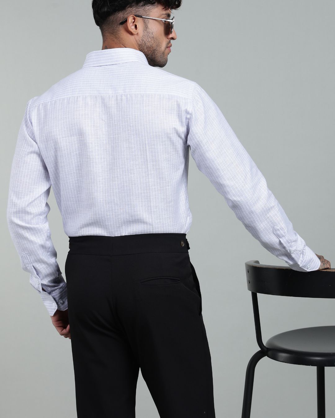 Silver & White - Full Sleeve - Striped Linen