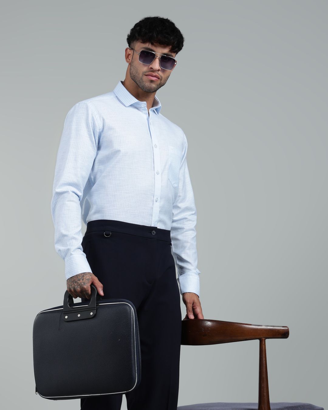 Blue & White - Full Sleeve - Striped Linen