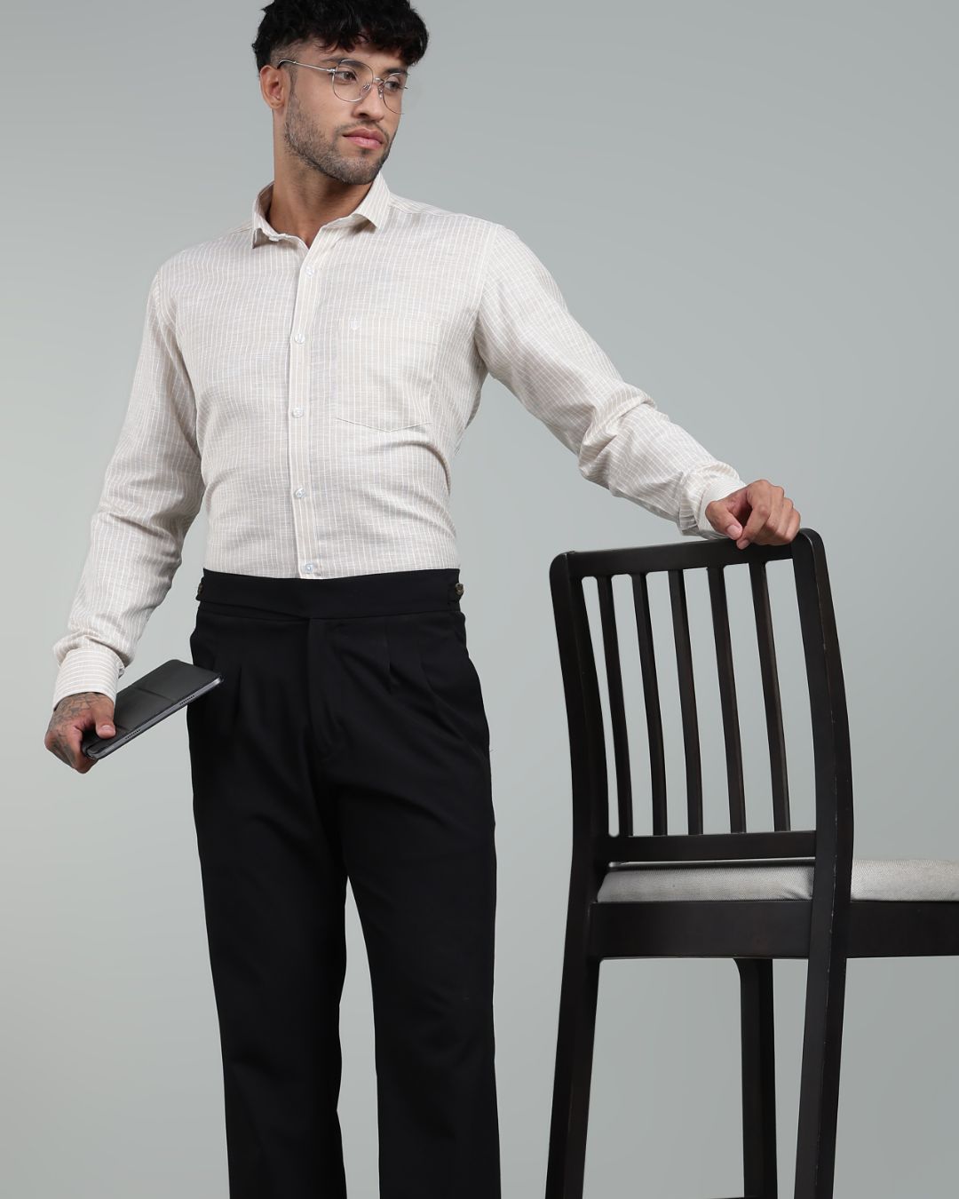 Gold & White - Full Sleeve - Striped Linen