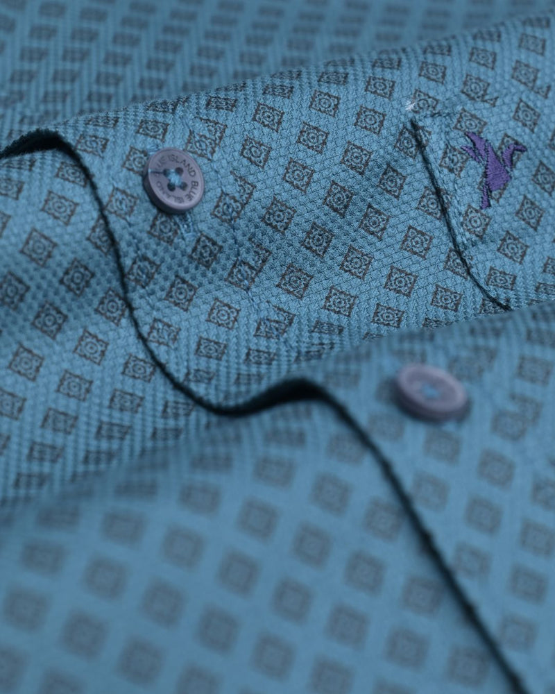 Peacock Blue Retro print - Half Sleeve - Stain Proof