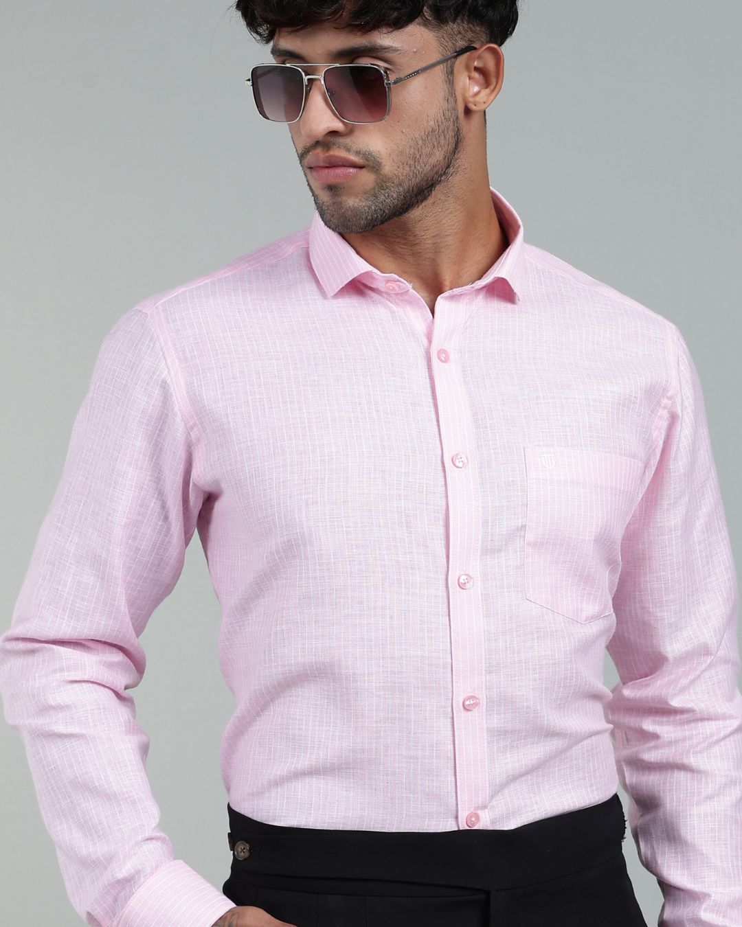 Pink & White - Full Sleeve - Striped Linen