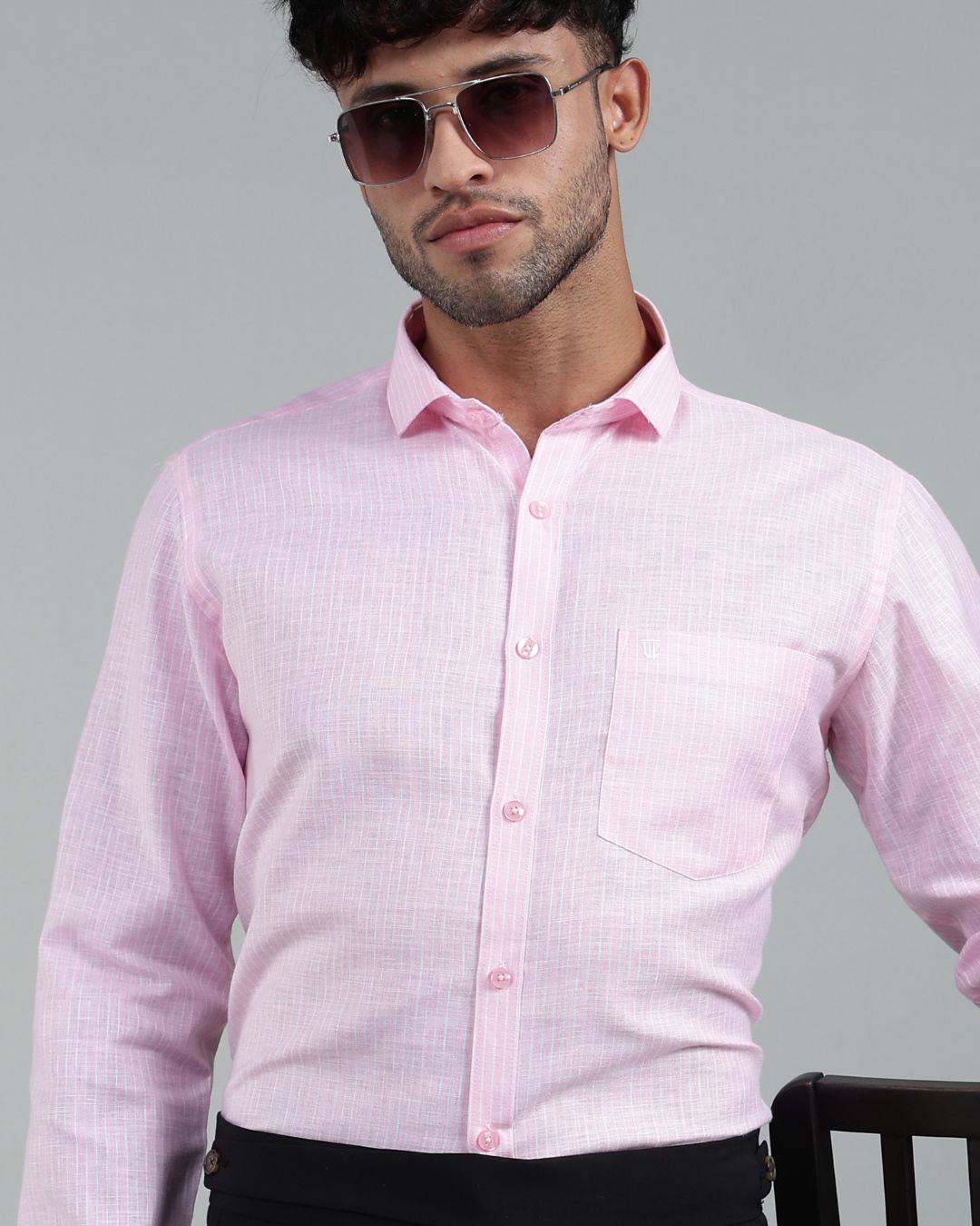 Pink & White - Full Sleeve - Striped Linen