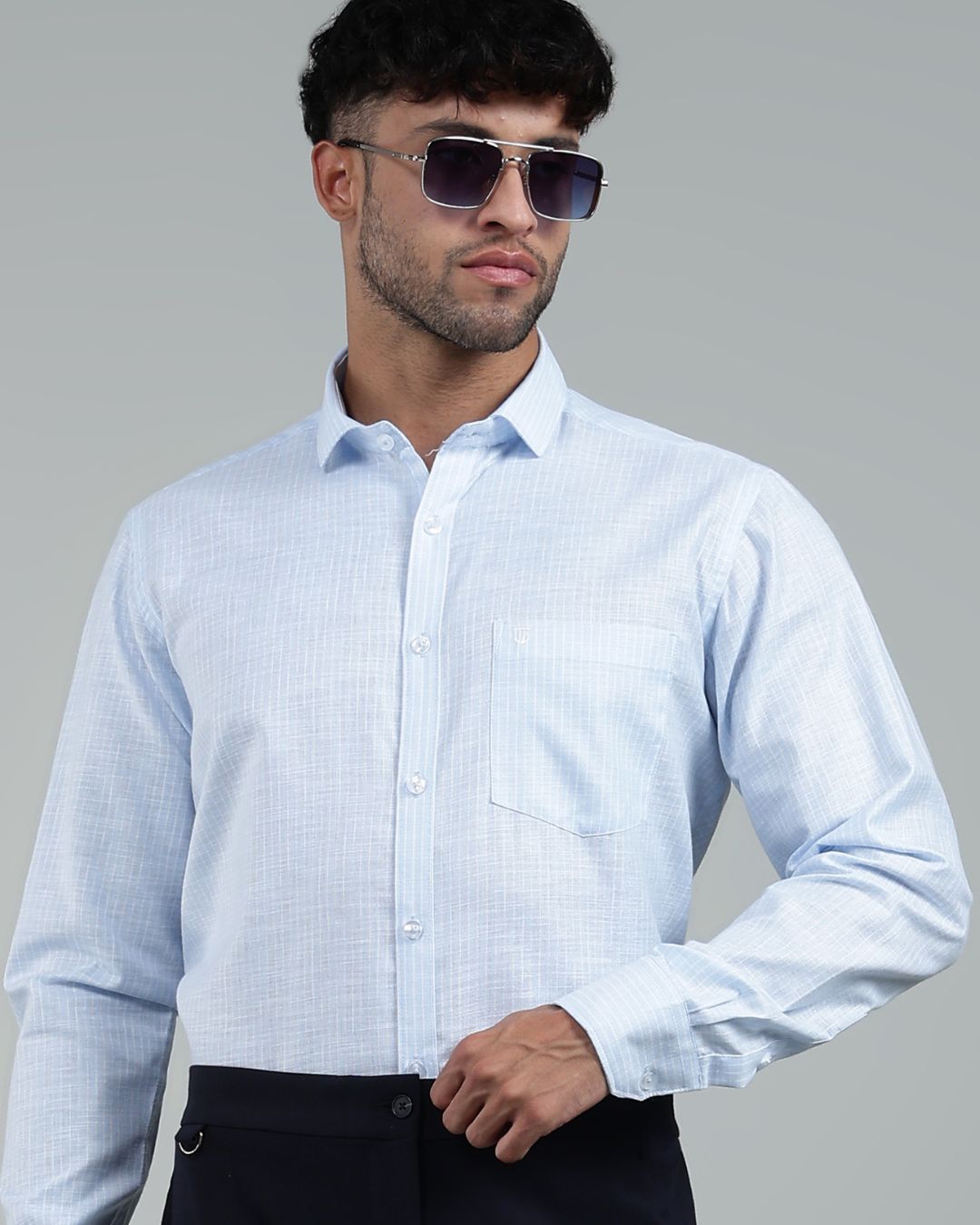 Blue & White - Full Sleeve - Striped Linen