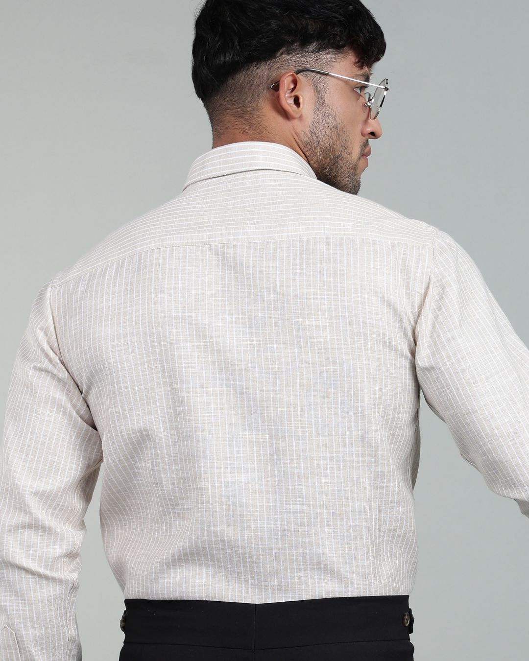 Gold & White - Full Sleeve - Striped Linen