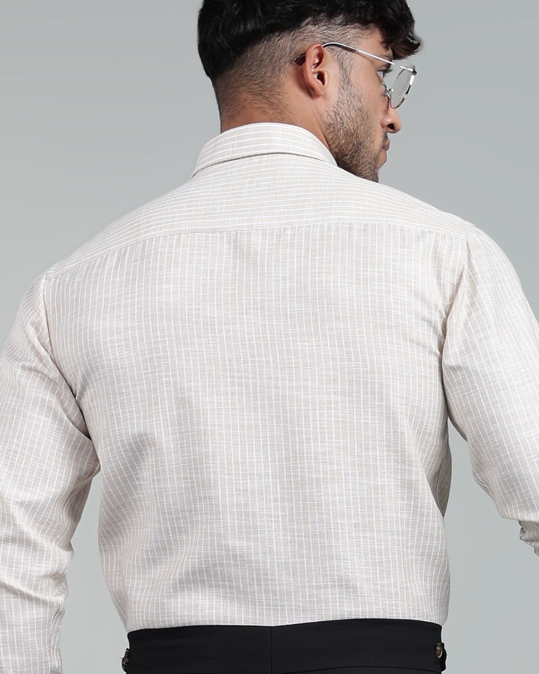 Gold & White - Full Sleeve - Striped Linen