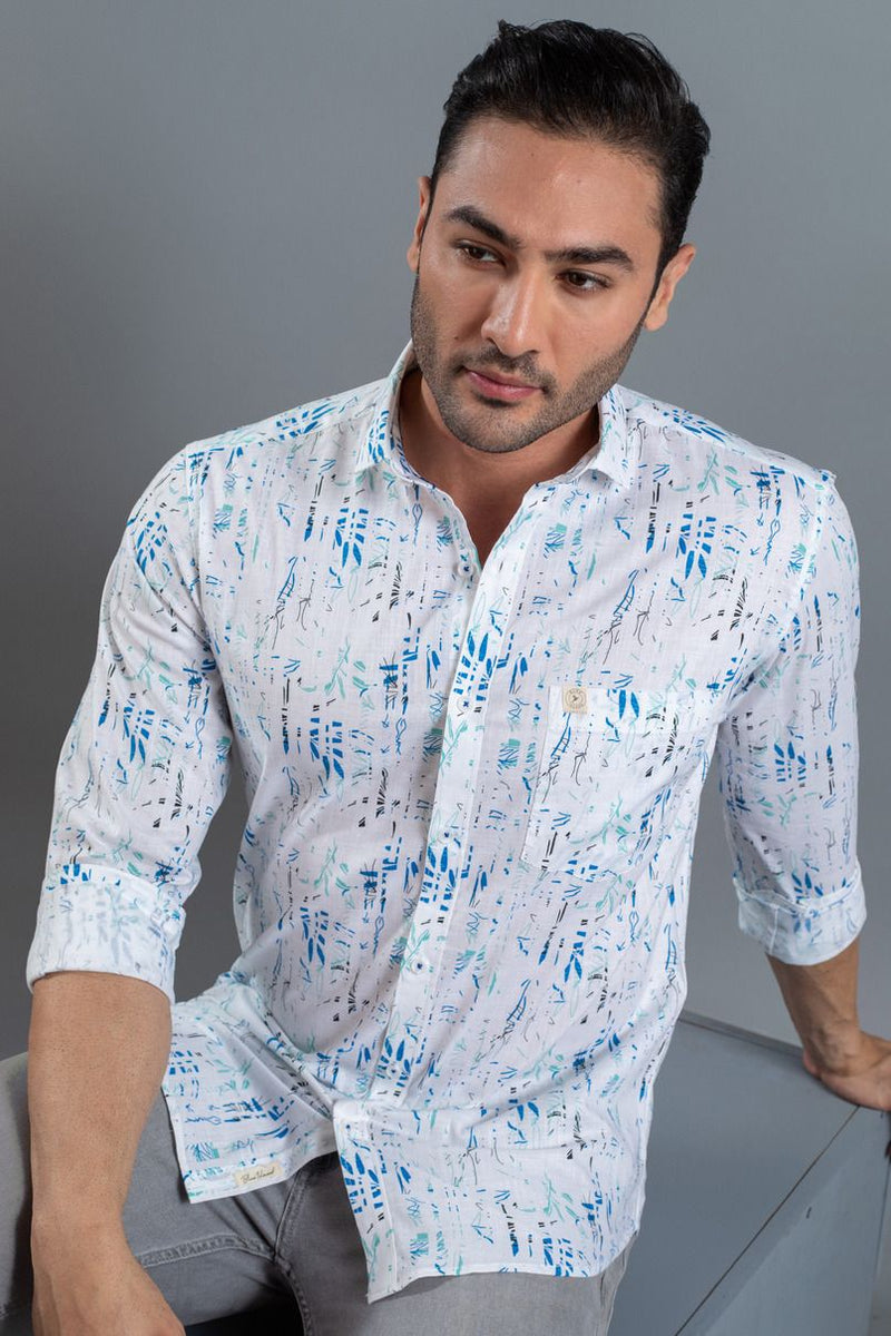 White & Blue Floral Print -Full-Stain Proof