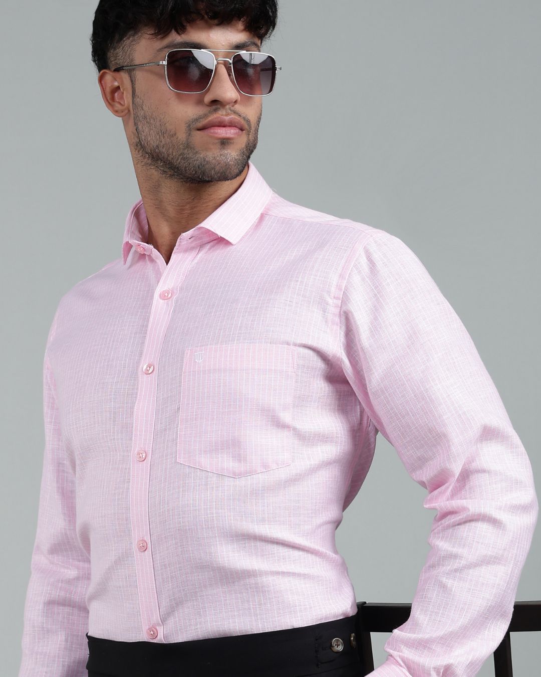 Pink & White - Full Sleeve - Striped Linen