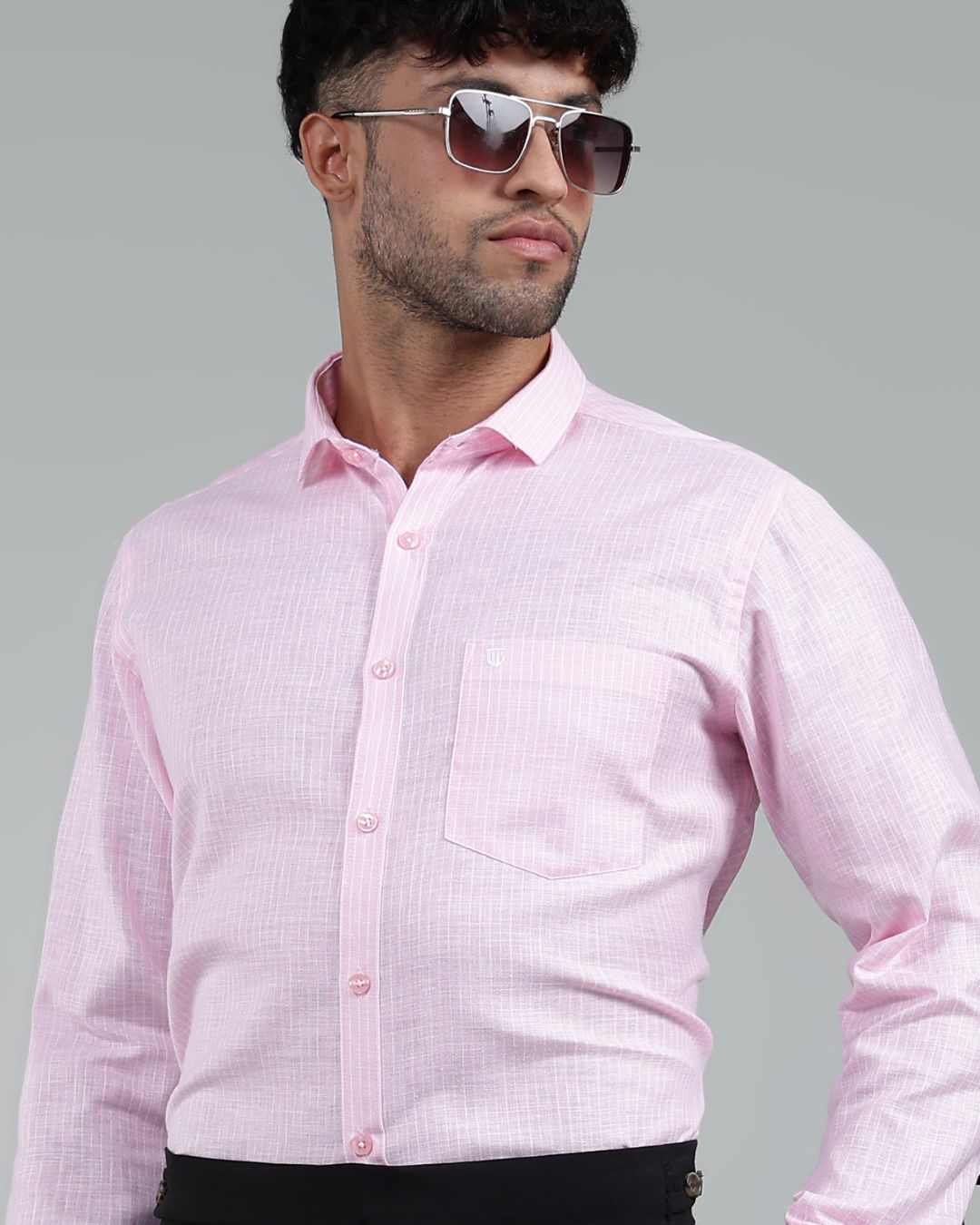 Pink & White - Full Sleeve - Striped Linen