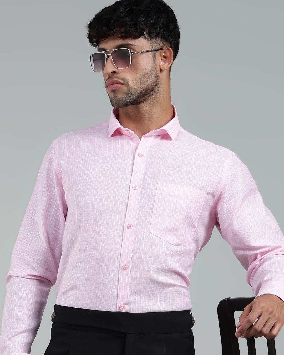 Pink & White - Full Sleeve - Striped Linen