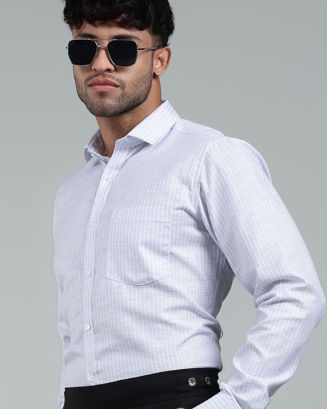 Silver & White - Full Sleeve - Striped Linen