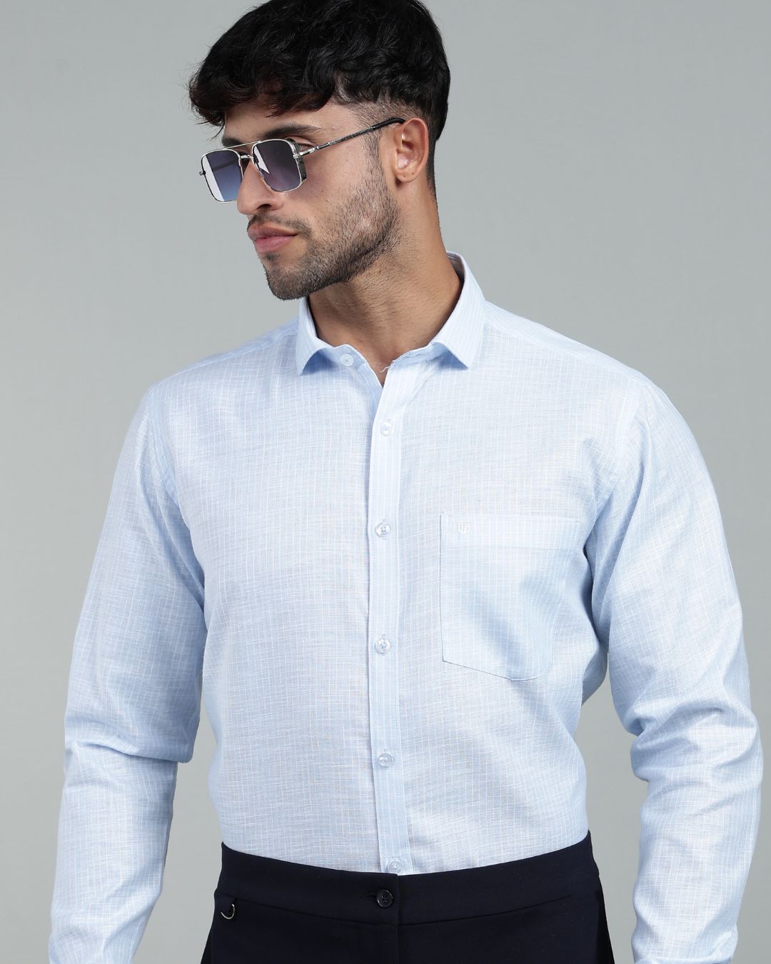 Blue & White - Full Sleeve - Striped Linen