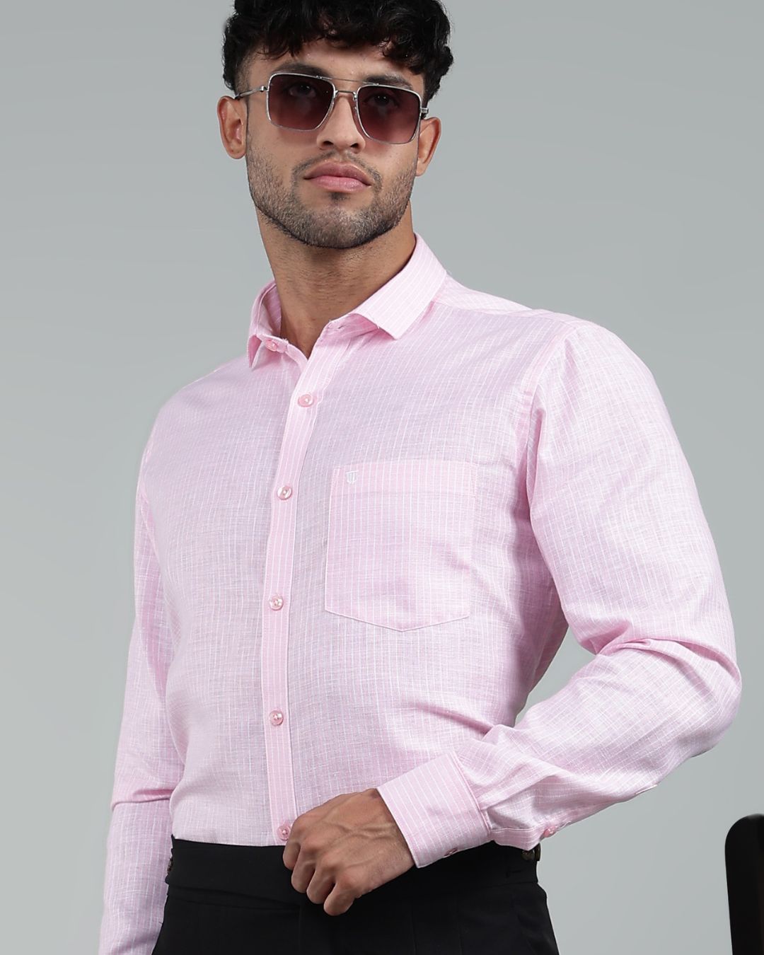 Pink & White - Full Sleeve - Striped Linen