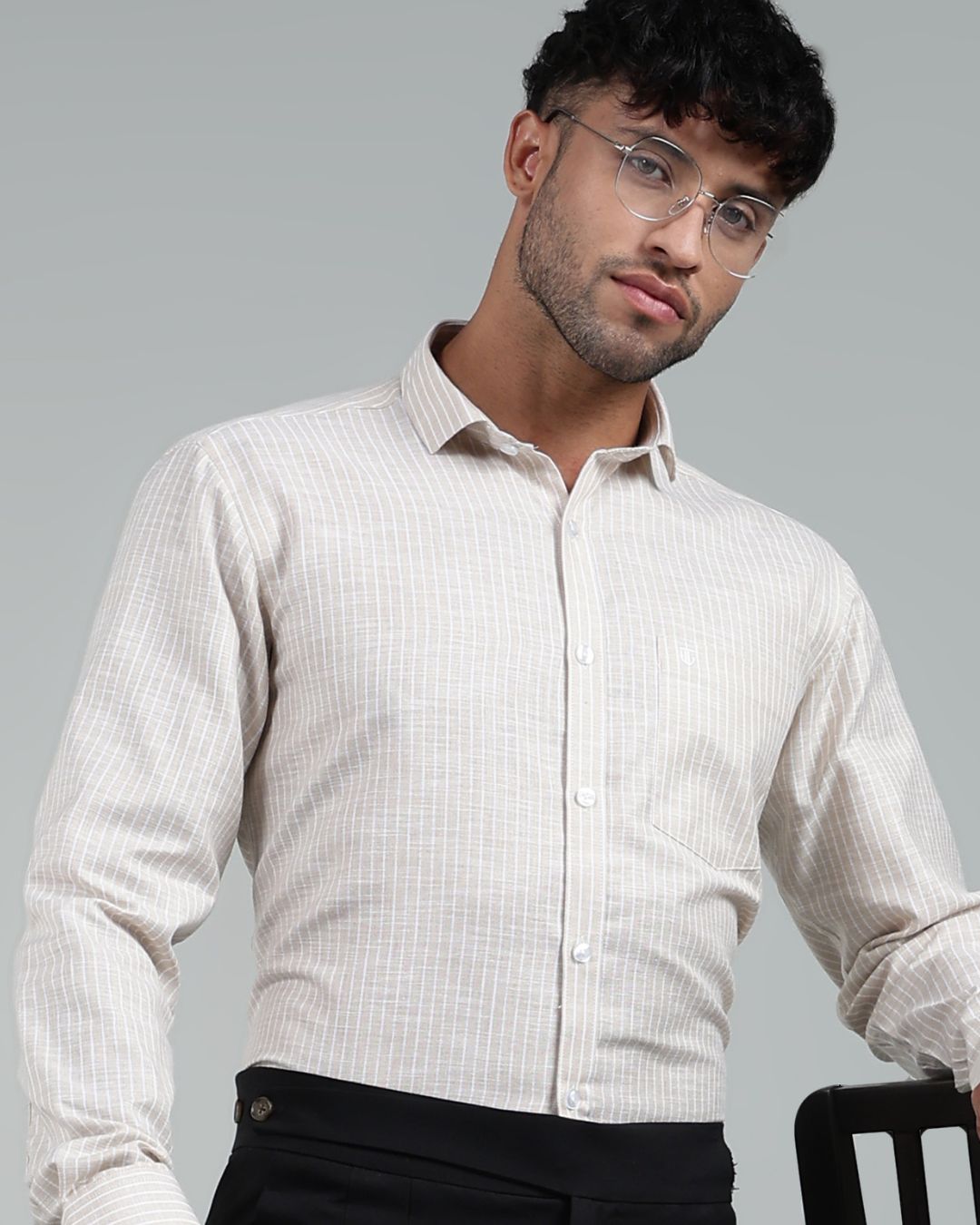 Gold & White - Full Sleeve - Striped Linen