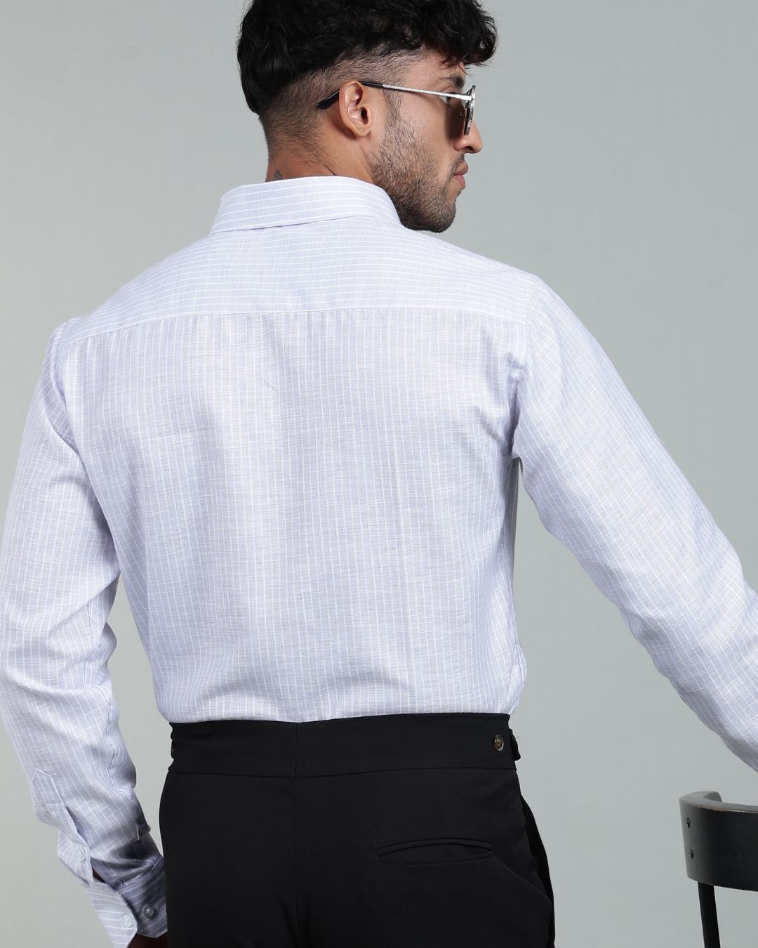 Silver & White - Full Sleeve - Striped Linen