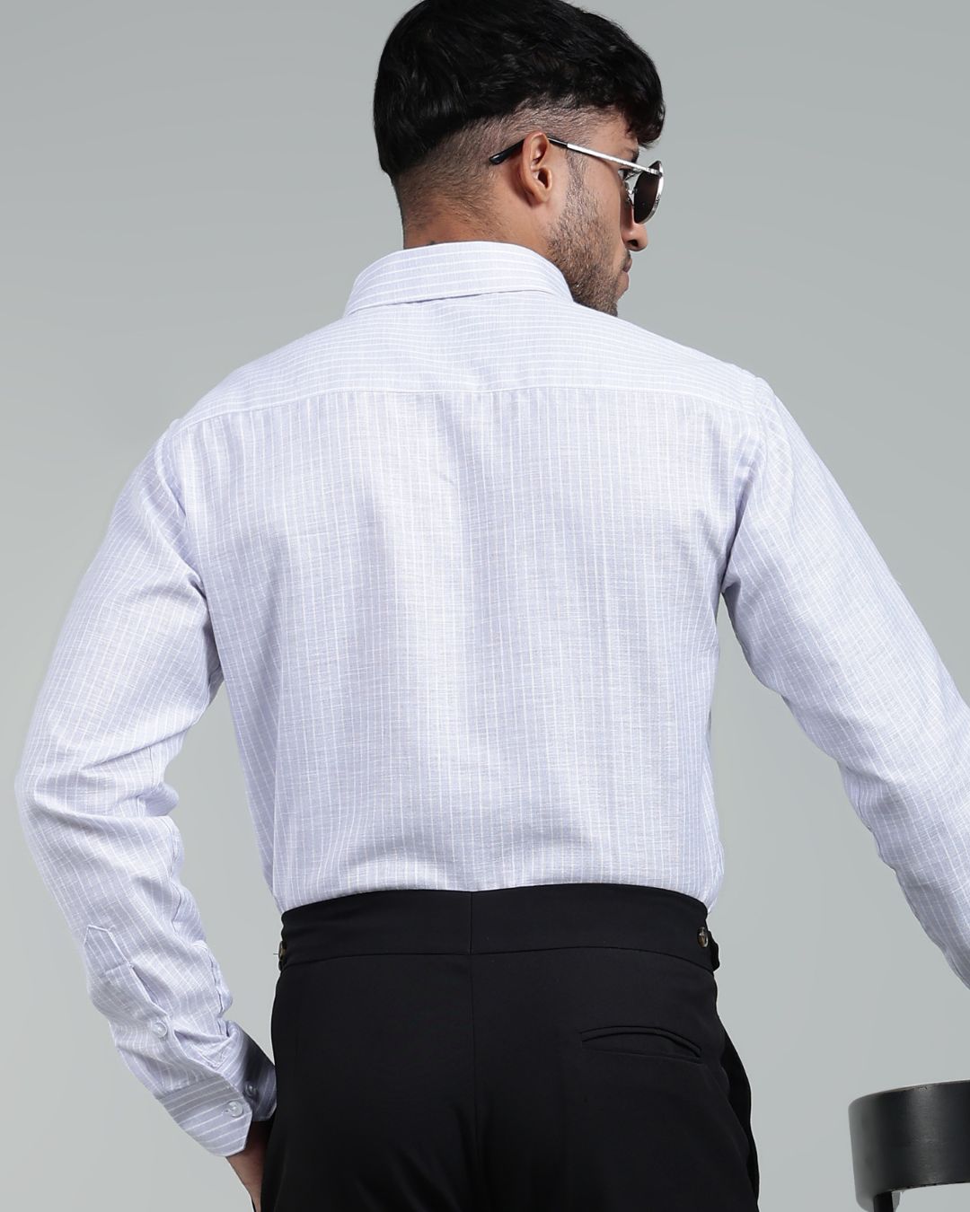 Silver & White - Full Sleeve - Striped Linen