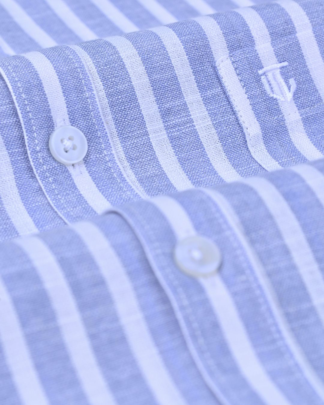 Aqua Blue & White Stripes - Full Sleeve - Bamboo Linen