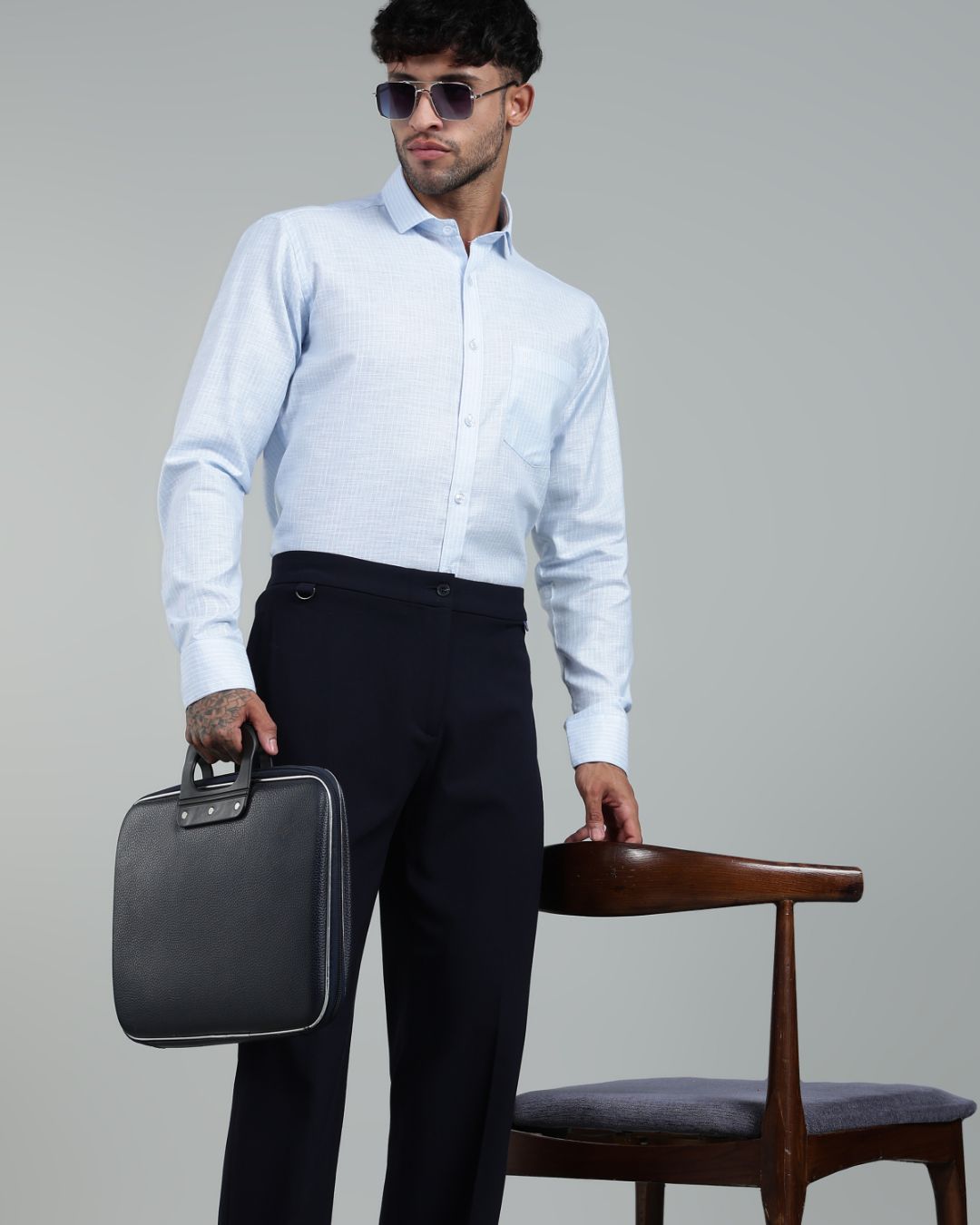 Blue & White - Full Sleeve - Striped Linen