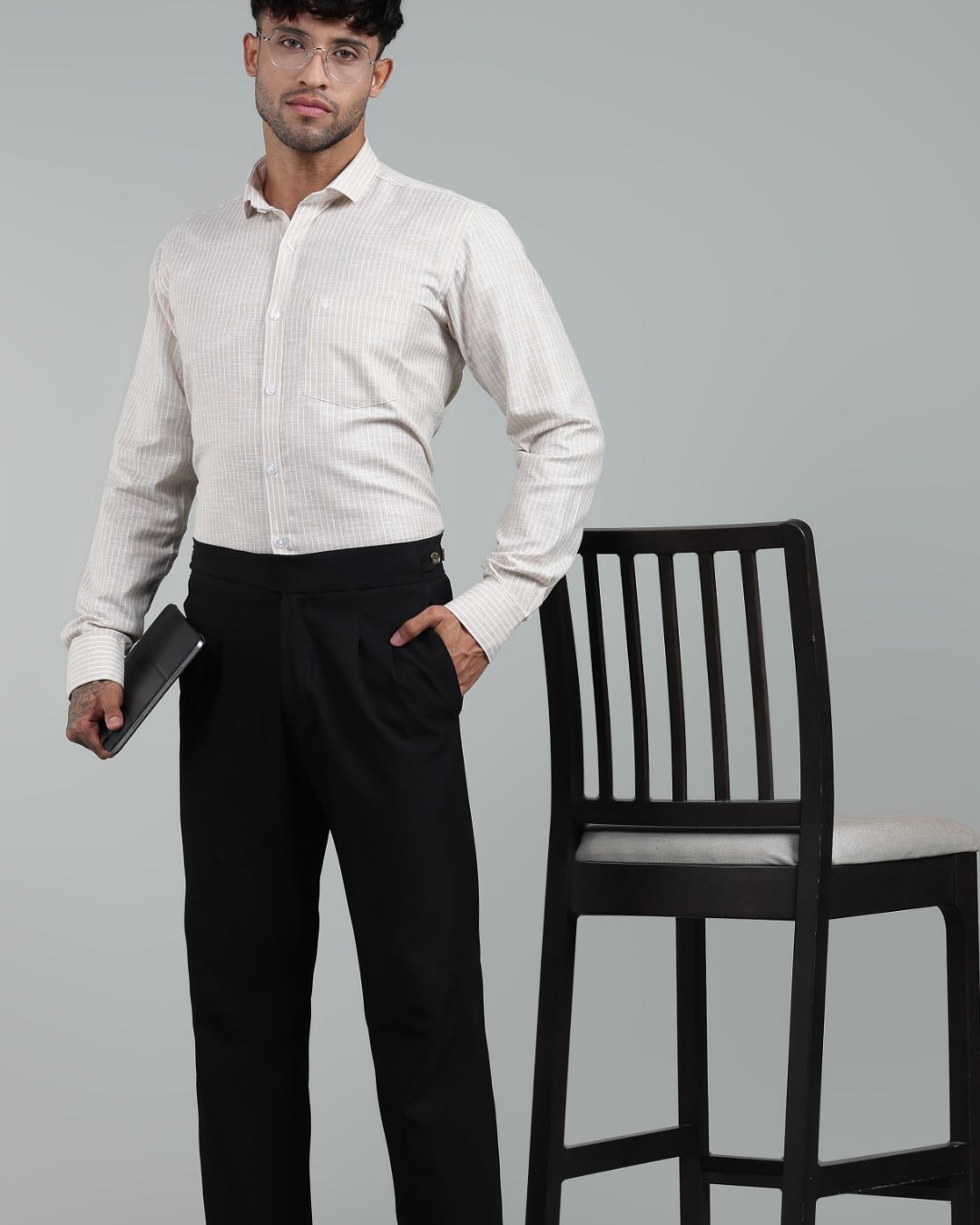 Gold & White - Full Sleeve - Striped Linen