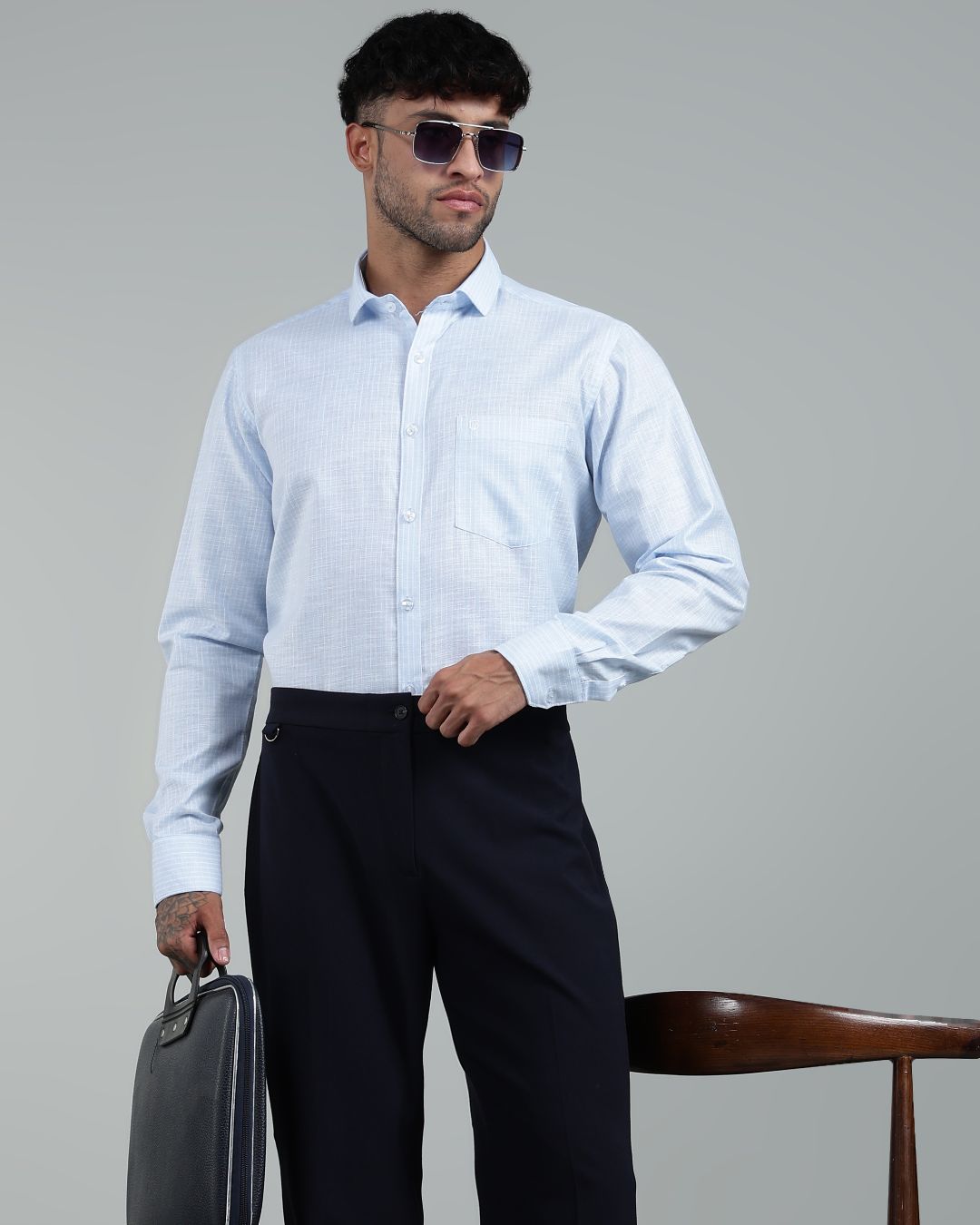 Blue & White - Full Sleeve - Striped Linen