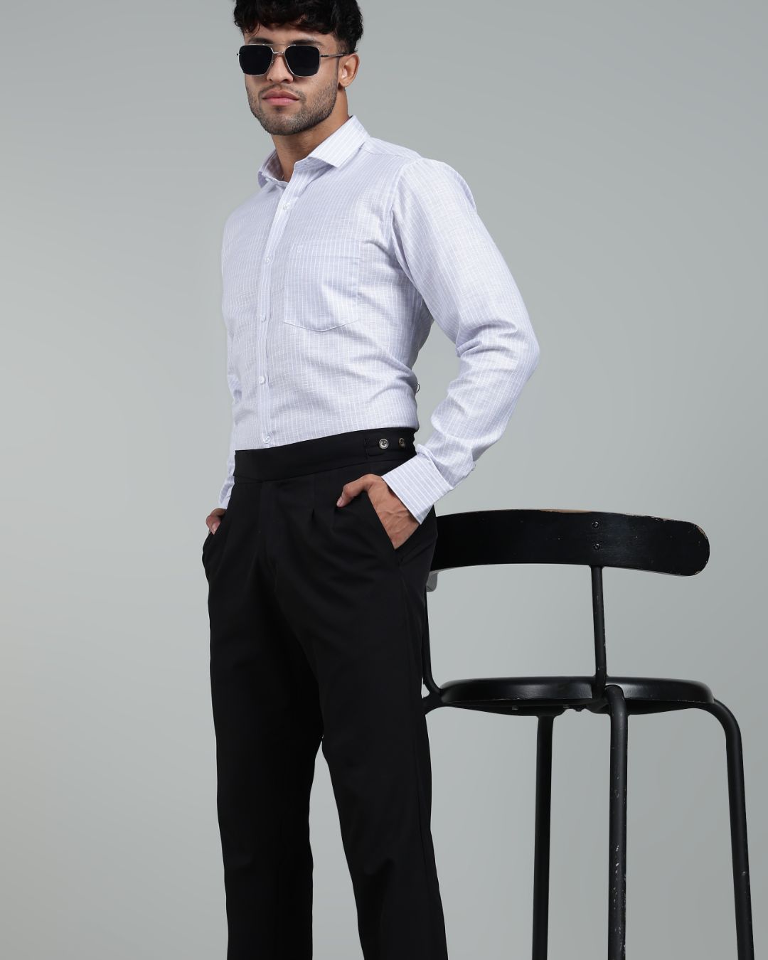 Silver & White - Full Sleeve - Striped Linen