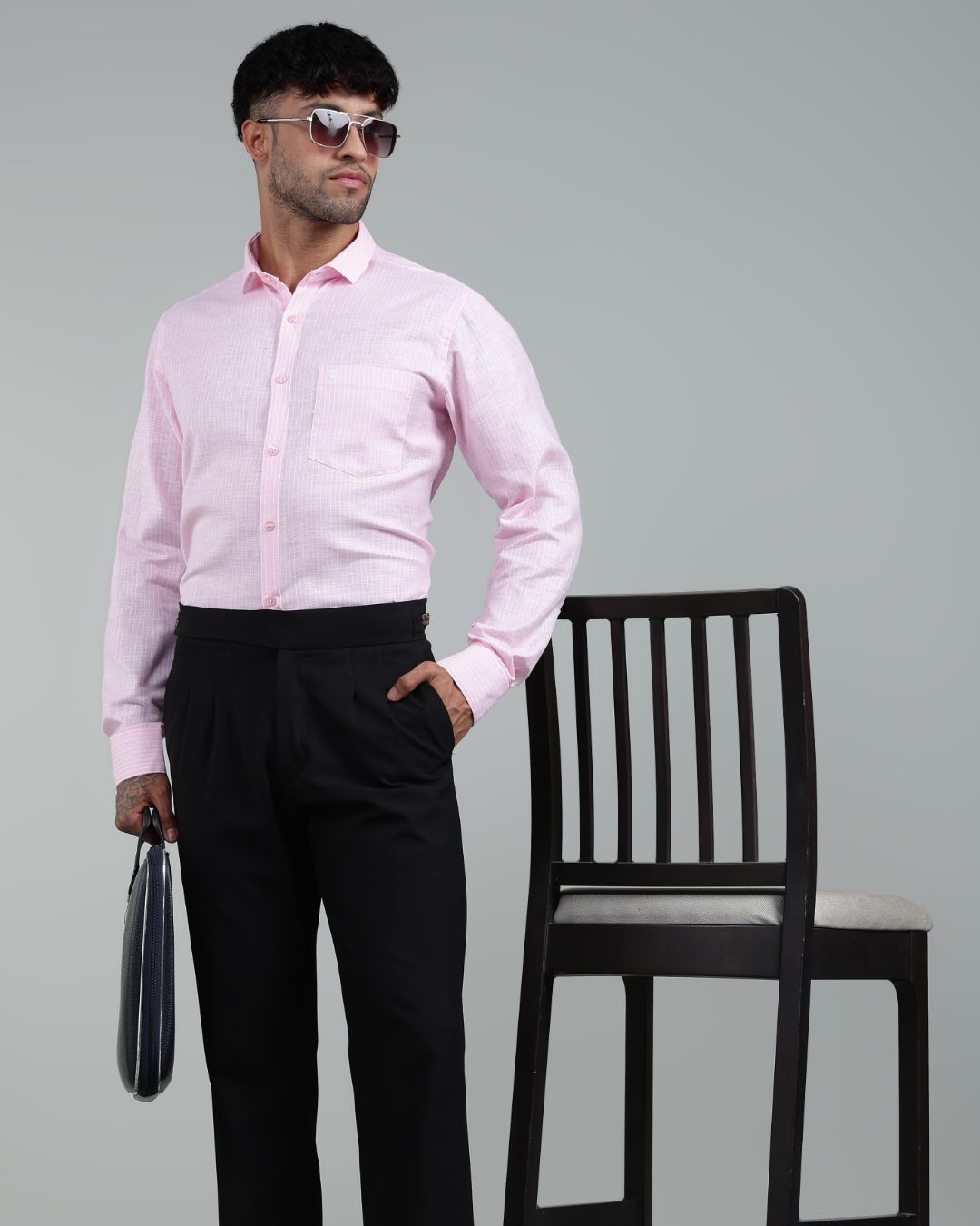 Pink & White - Full Sleeve - Striped Linen