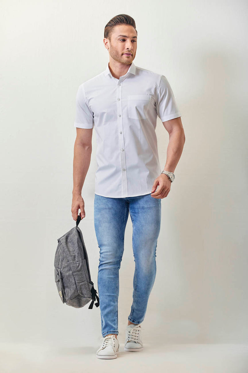 Pure White Solid - Half Sleeve - Stain Proof